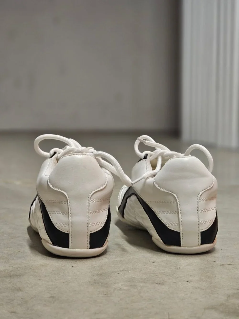 Quilted White Sneakers With Black Contrast Detailing Womens Casual Athletic Shoe